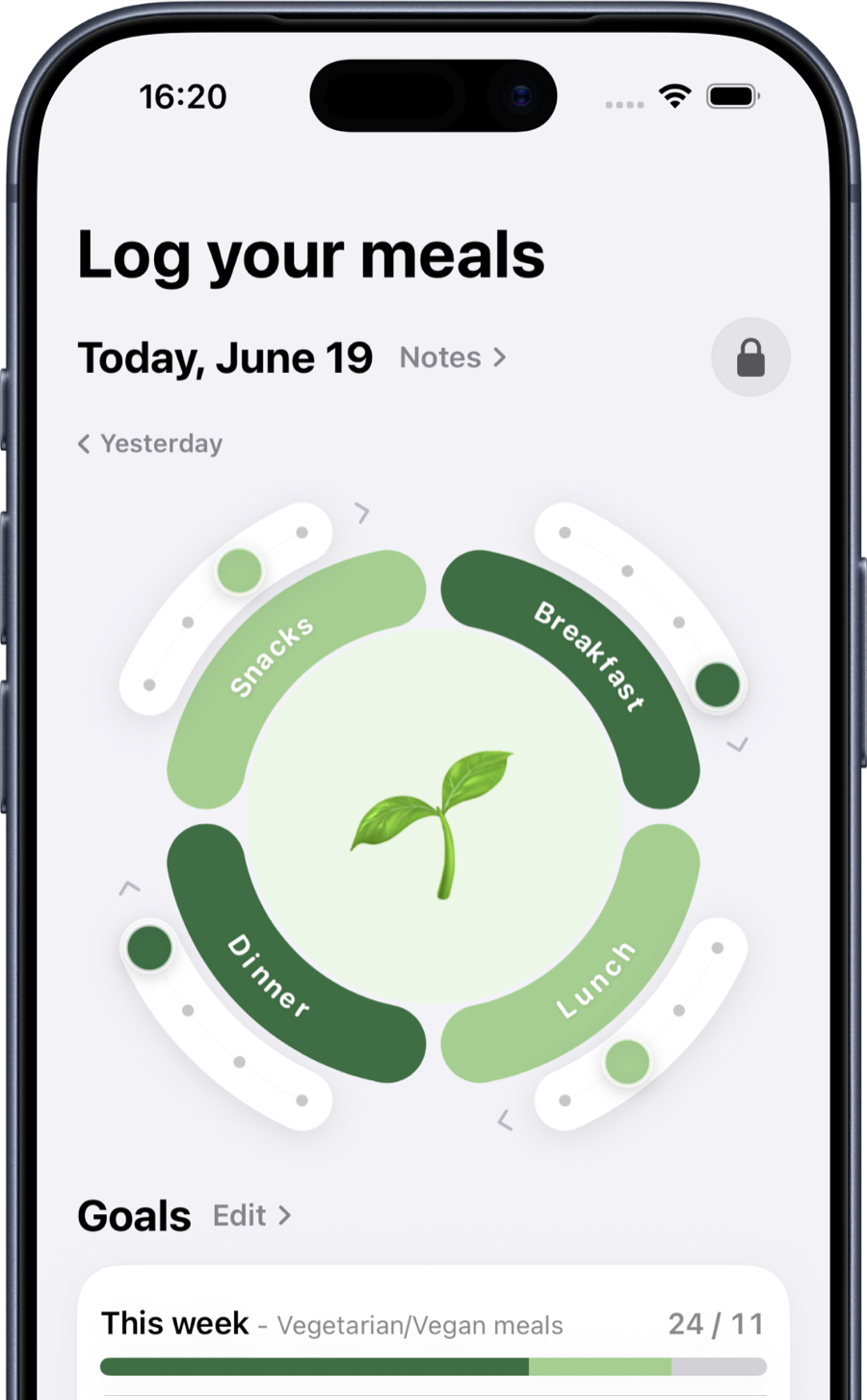 Choose Leaf meal logging screen
